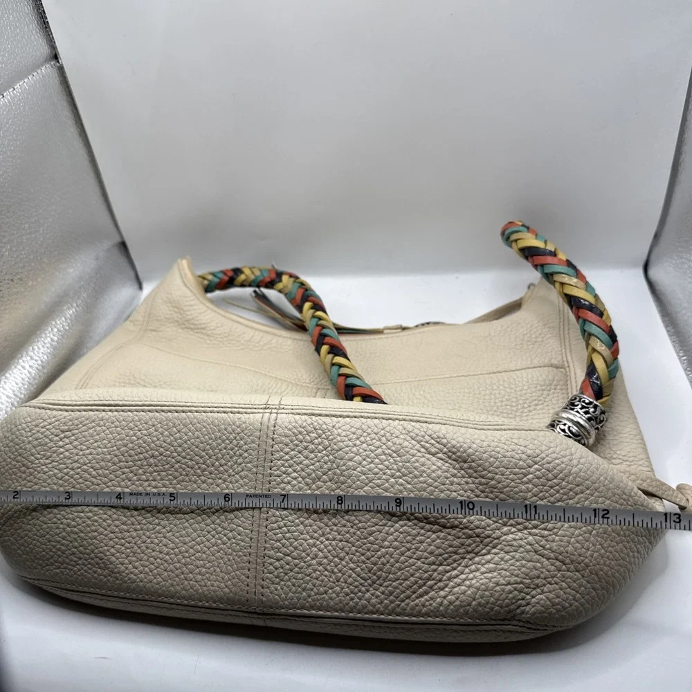 Brighton Ivory Pebbled Leather Hobo Shoulder Bag Multicolor Braided Strap...